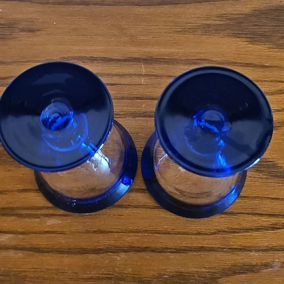 2 Cobalt Blue and Clear Glass Goblets - Picture 3 of 5